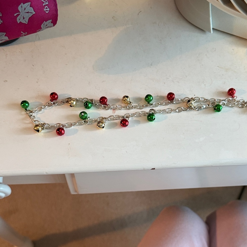 Festive Red, Green, and Gold jingle bell  Necklace